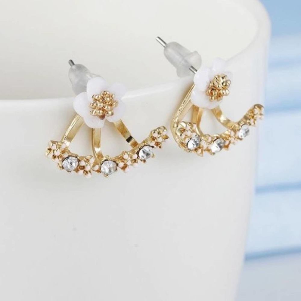 Gold Daisy Jeweled Fashion Cuff Earrings - Picture 2 of 7